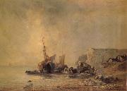 Richard Parkes Bonington Boats on the Shore of Normandy oil painting reproduction